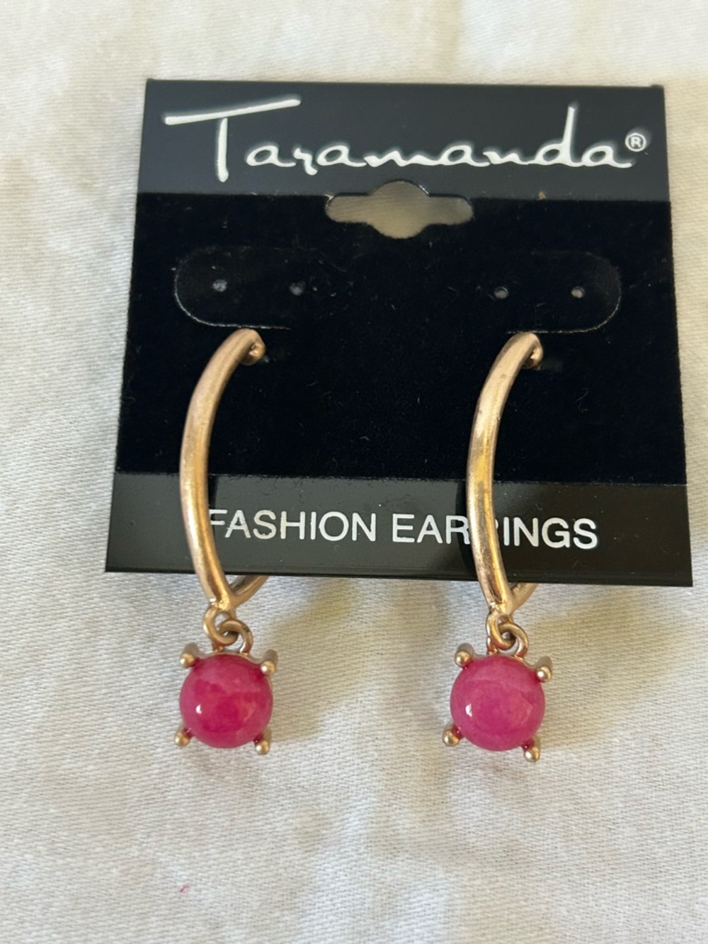 Gold Tone Earrings with Pink Stone Drop